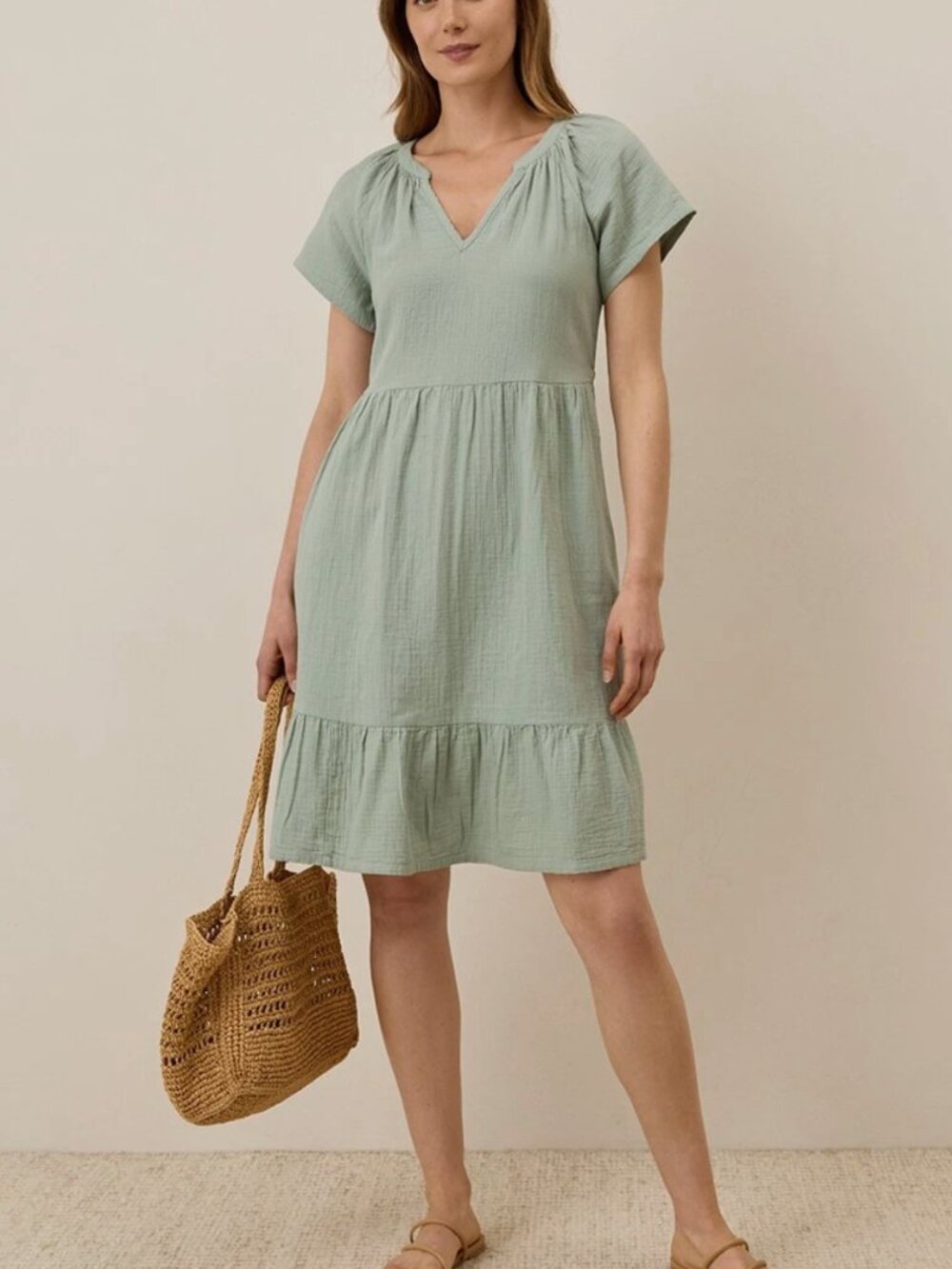 Pact Organic Coastal Double Gauze Breezy Dress Agave Green